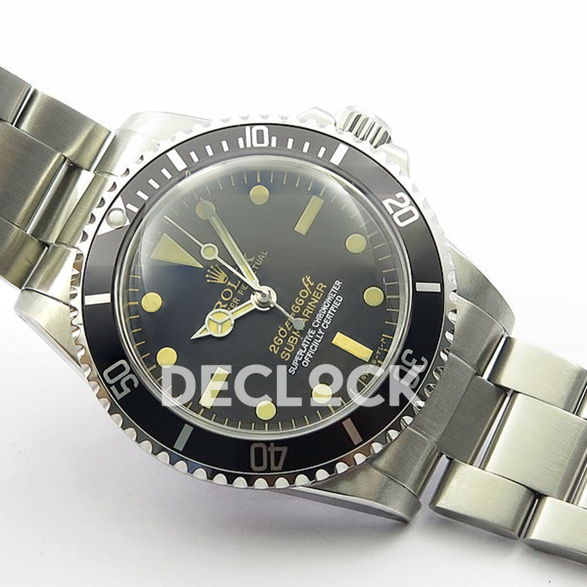 Rolex Submariner 5513 Vintage Style 1 B12 A2836 replica - original aged luminous indexes, hands, physical dial inscriptions and black bezel detail