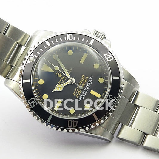 Rolex Submariner 5513 Vintage Style 1 B12 A2836 replica - original aged luminous indexes, hands, physical dial inscriptions and black bezel detail