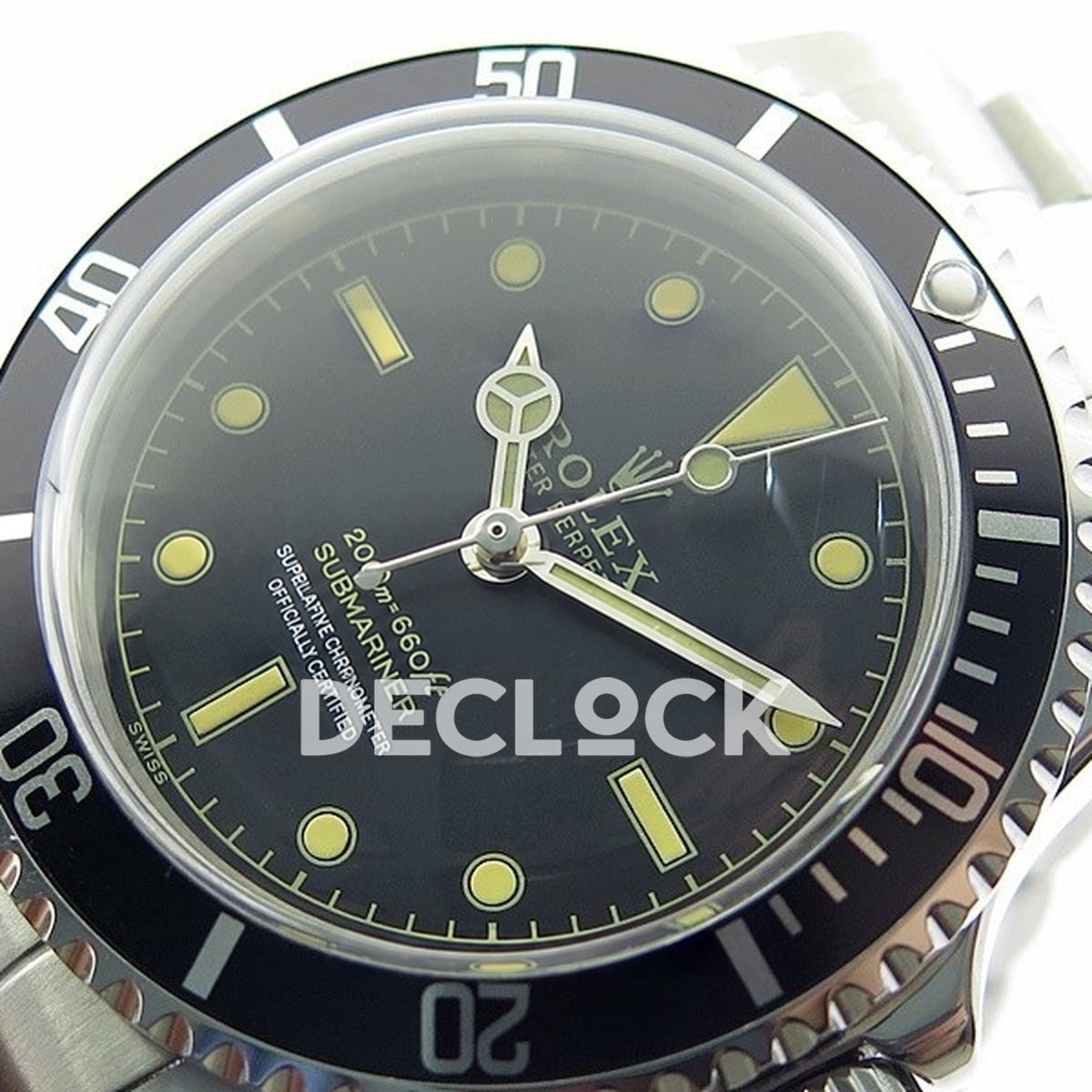 Rolex Submariner 5513 Vintage Style 2 B12 A2836 replica - original aged luminous indexes, hands, physical dial inscriptions and black bezel detail