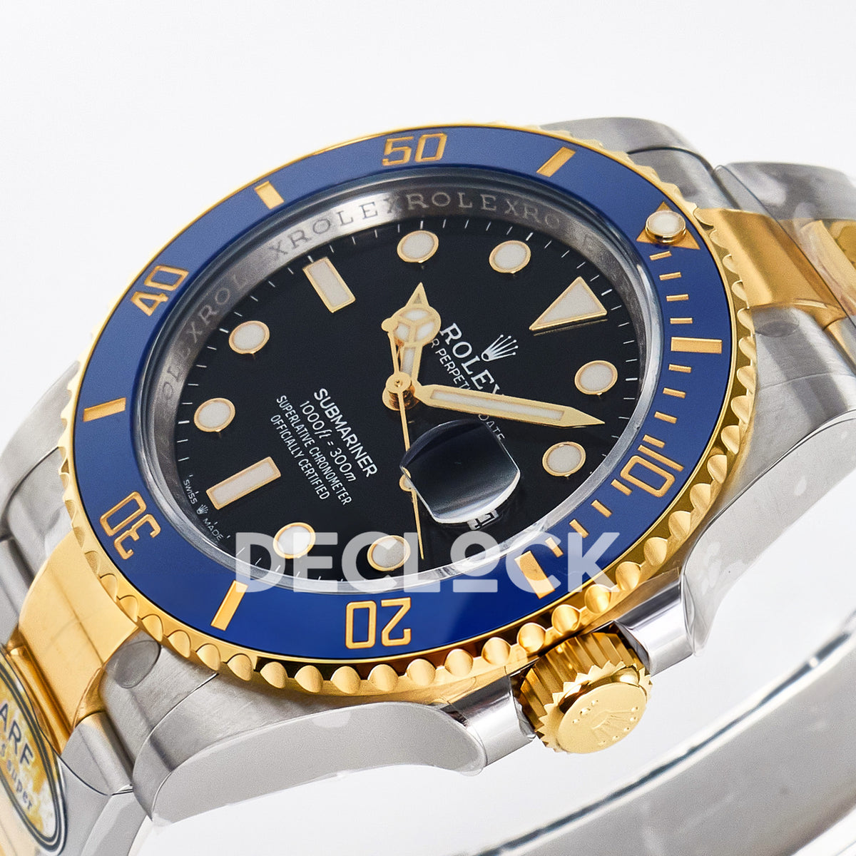 Rolex Submariner 126613LB Custom 41mm ARF Two-Tone Black Dial Blue Bezel SH3235 replica - crown front angle