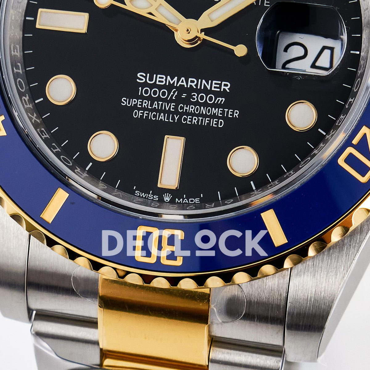 Rolex Submariner 126613LB Custom 41mm ARF Two-Tone Black Dial Blue Bezel SH3235 replica - lower dial closeup