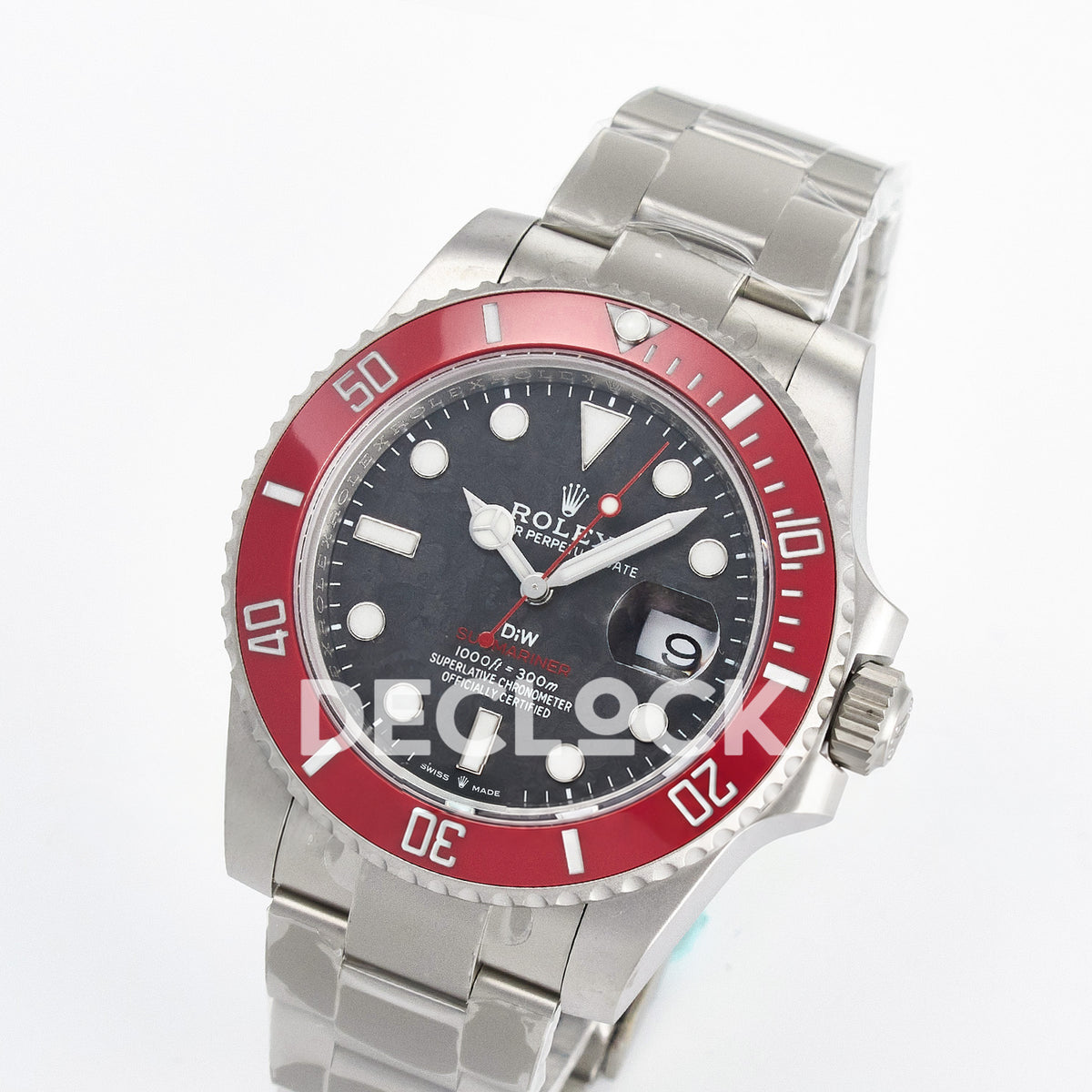 Rolex Submariner Custom DIW Black Carbon Red Bezel VSF VS3135 replica - angled front