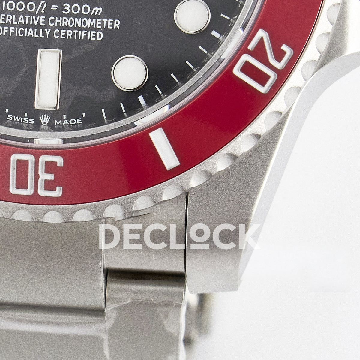 Rolex Submariner Custom DIW Black Carbon Red Bezel VSF VS3135 replica - case close up