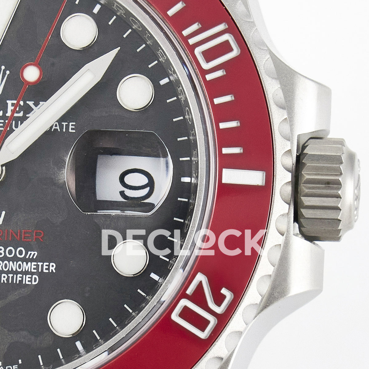 Rolex Submariner Custom DIW Black Carbon Red Bezel VSF VS3135 replica - dial and crown