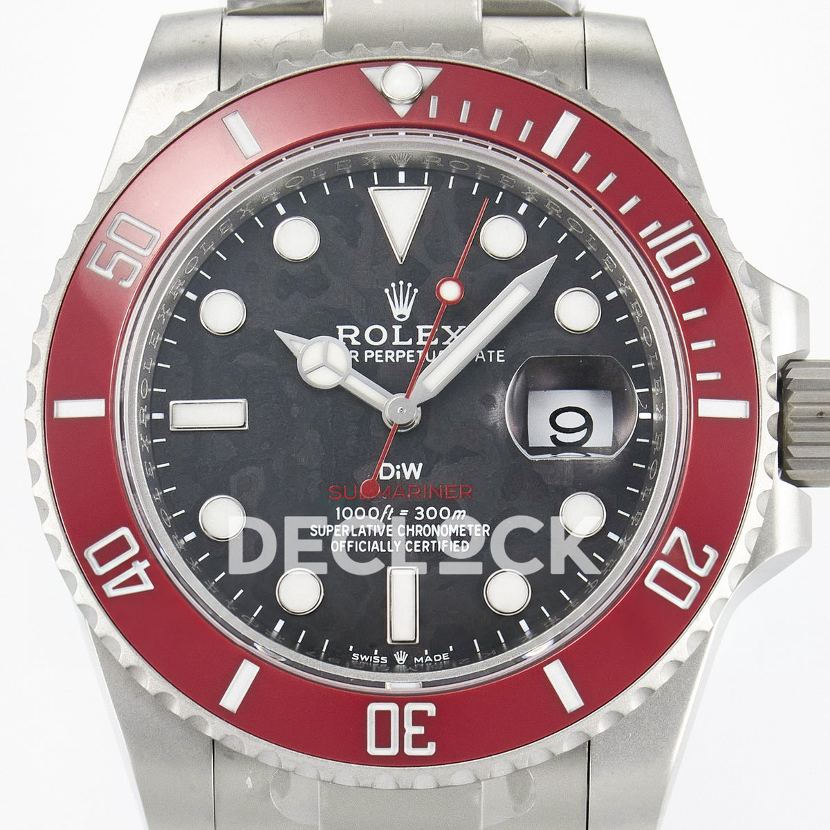 Rolex Submariner Custom DIW Black Carbon Red Bezel VSF VS3135 replica - dial close up