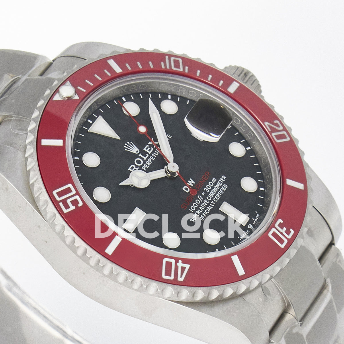 Rolex Submariner Custom DIW Black Carbon Red Bezel VSF VS3135 replica - opposite angled front