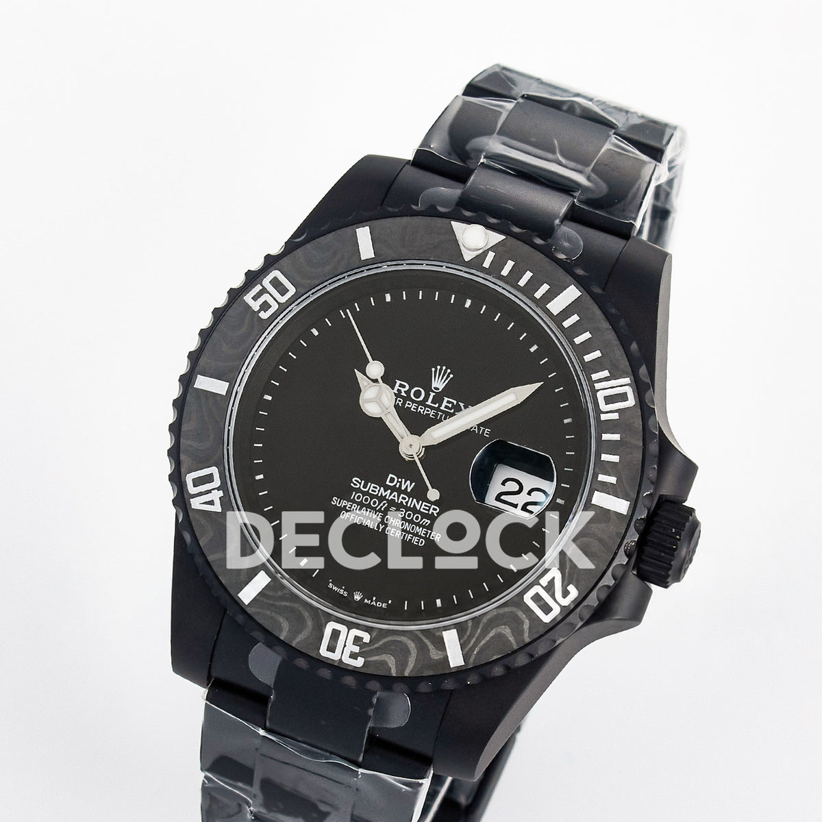 Rolex Submariner Custom DIW Black DLC VSF VS3135 replica - angled front