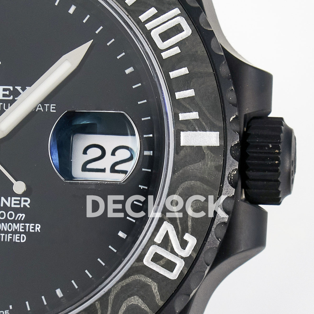 Rolex Submariner Custom DIW Black DLC VSF VS3135 replica - dial and crown