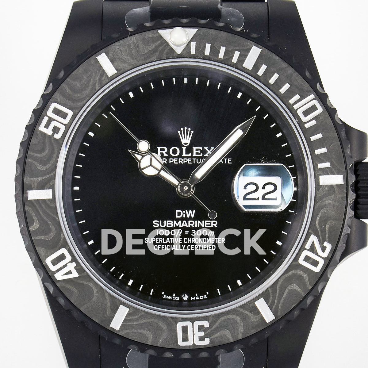 Rolex Submariner Custom DIW Black DLC VSF VS3135 replica - dial close up