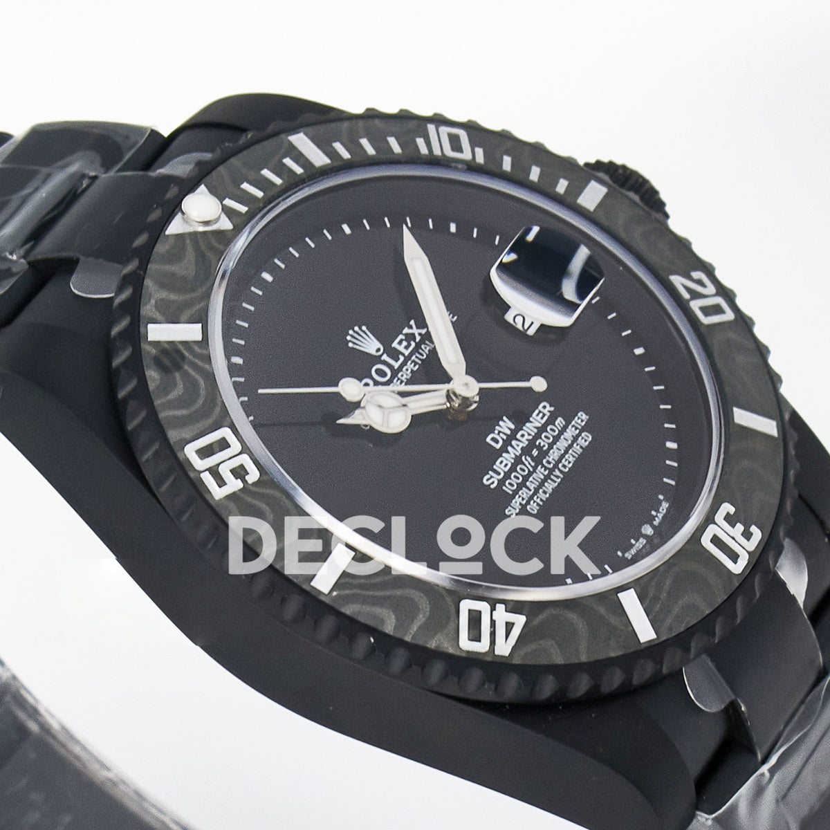 Rolex Submariner Custom DIW Black DLC VSF VS3135 replica - opposite angled front