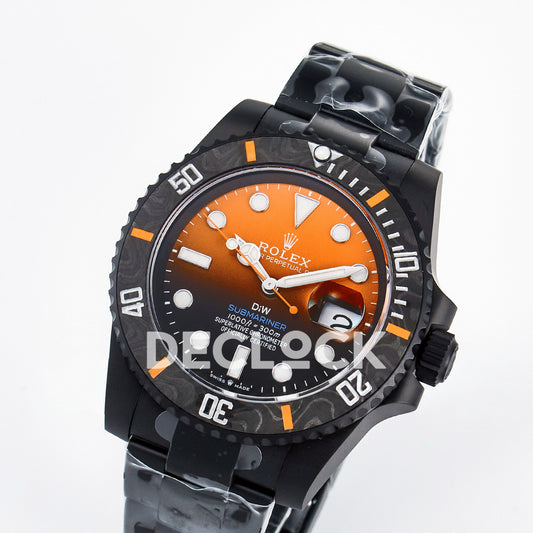 Rolex Submariner Custom DIW Black Orange DLC VSF VS3135 replica - angled front