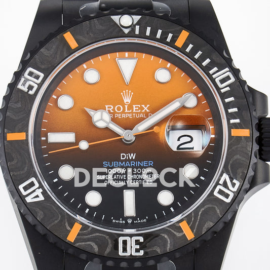 Rolex Submariner Custom DIW Black Orange DLC VSF VS3135 replica - dial close up