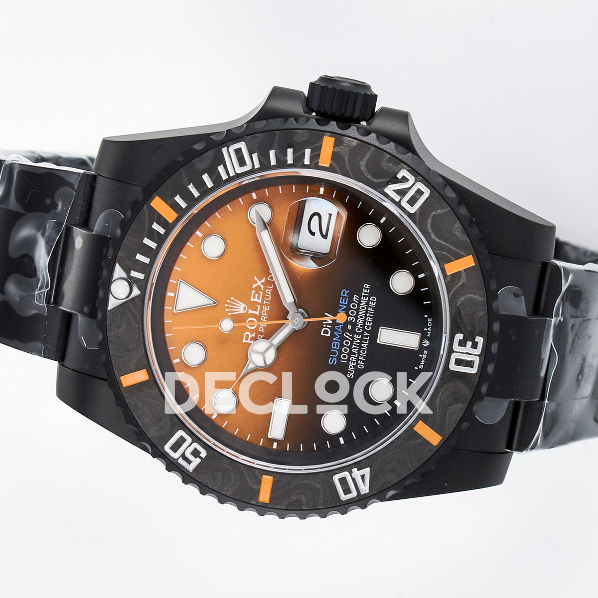 Rolex Submariner Custom DIW Black Orange DLC VSF VS3135 replica - rotated dial
