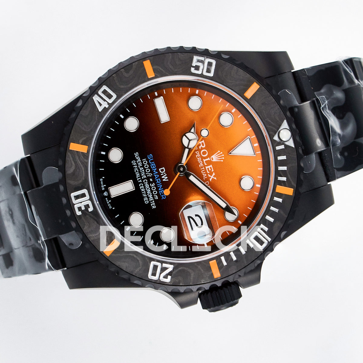 Rolex Submariner Custom DIW Black Orange DLC VSF VS3135 replica - rotated front