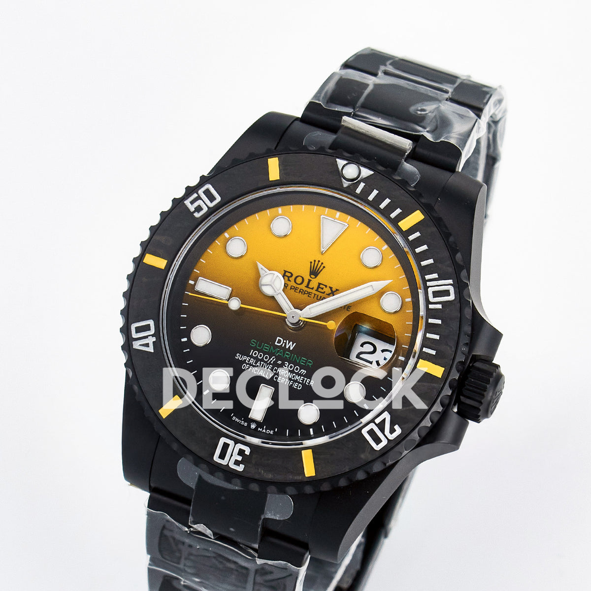 Rolex Submariner Custom DIW Black Yellow DLC VSF VS3135 replica - angled front