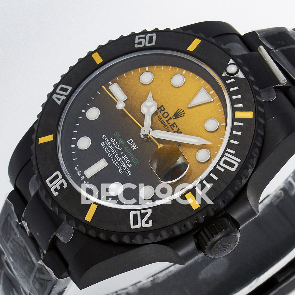 Rolex Submariner Custom DIW Black Yellow DLC VSF VS3135 replica - crown side front
