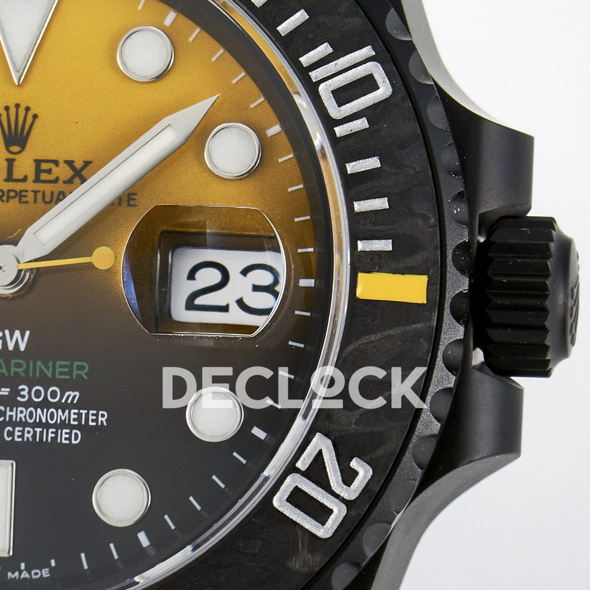 Rolex Submariner Custom DIW Black Yellow DLC VSF VS3135 replica - dial and crown