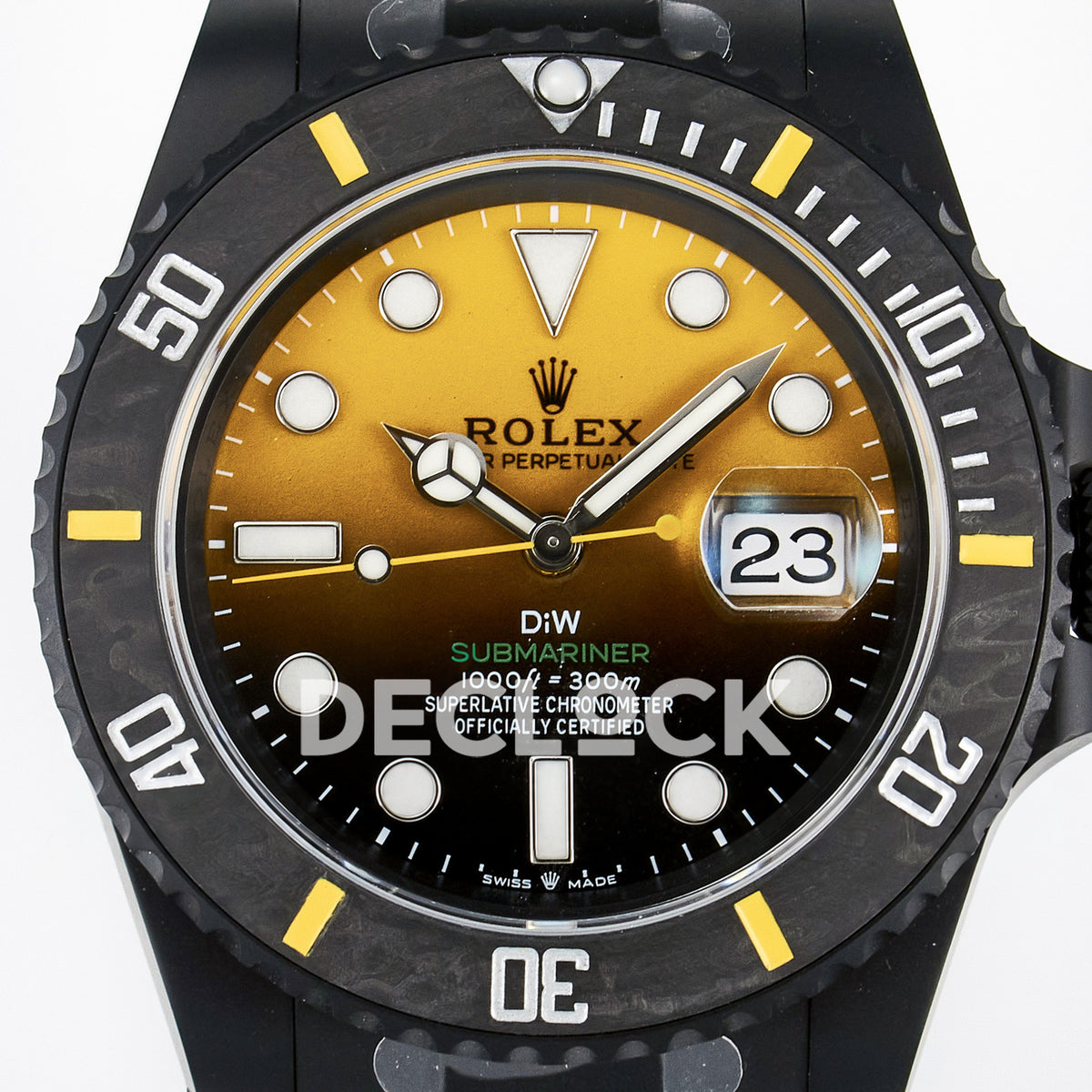 Rolex Submariner Custom DIW Black Yellow DLC VSF VS3135 replica - dial close up
