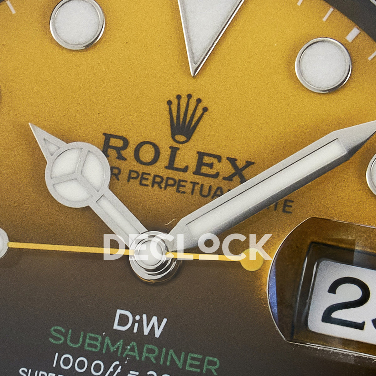 Rolex Submariner Custom DIW Black Yellow DLC VSF VS3135 replica - hands close up