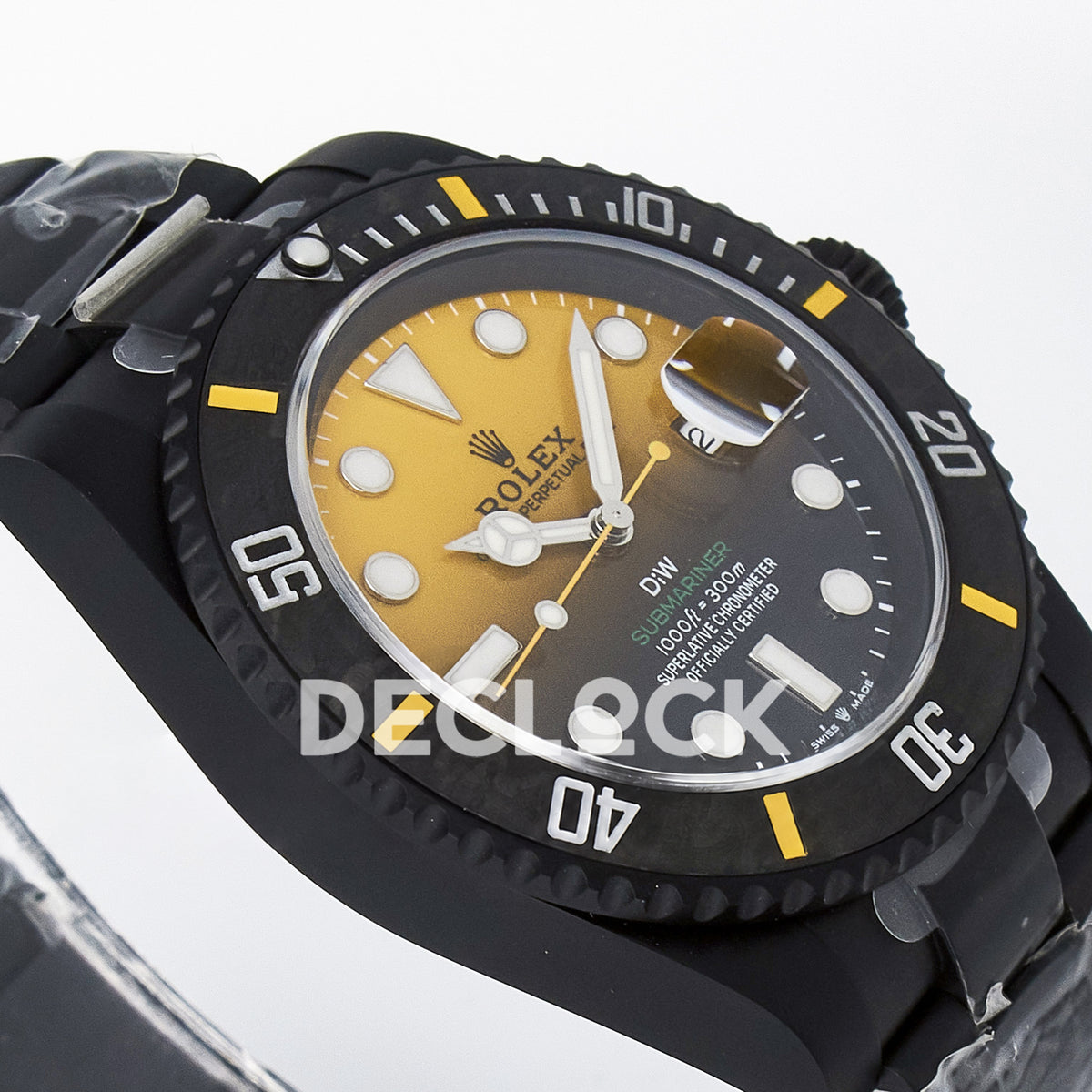 Rolex Submariner Custom DIW Black Yellow DLC VSF VS3135 replica - opposite angled front
