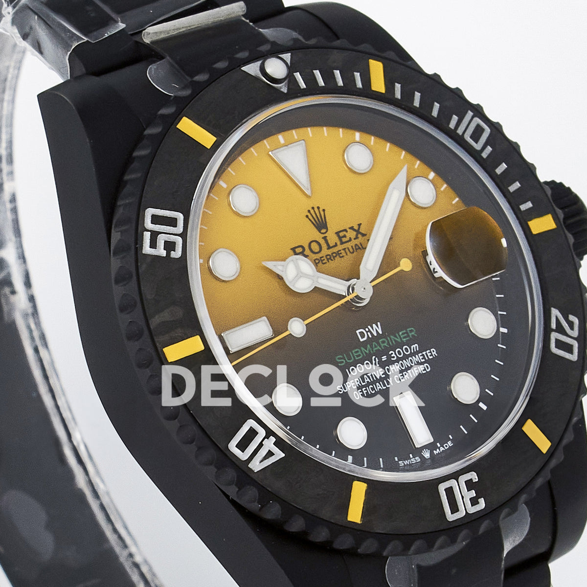 Rolex Submariner Custom DIW Black Yellow DLC VSF VS3135 replica - opposite front