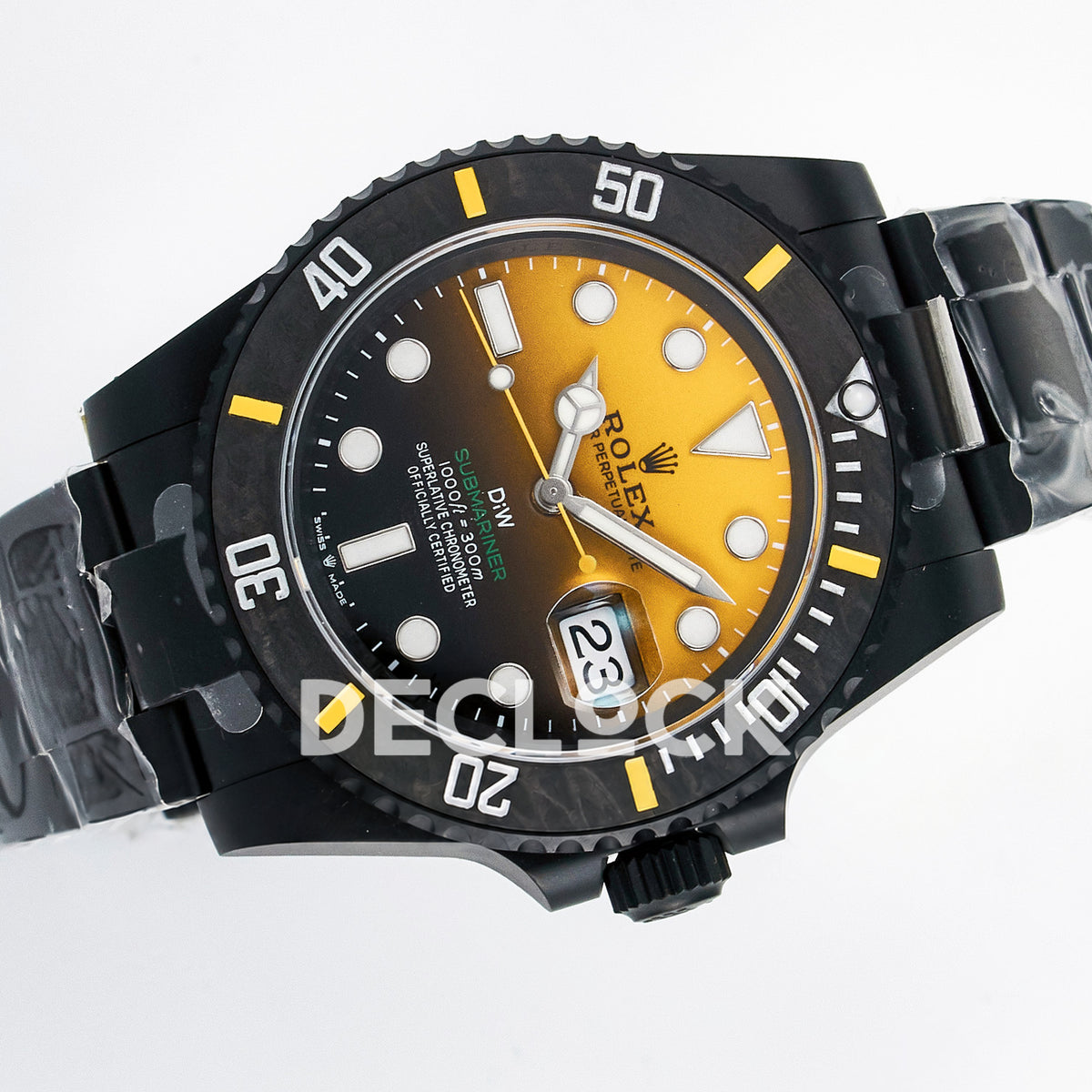 Rolex Submariner Custom DIW Black Yellow DLC VSF VS3135 replica - rotated front