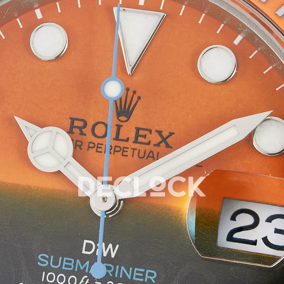 Rolex Submariner Custom DIW Orange Black VSF VS3135 replica - hands close up