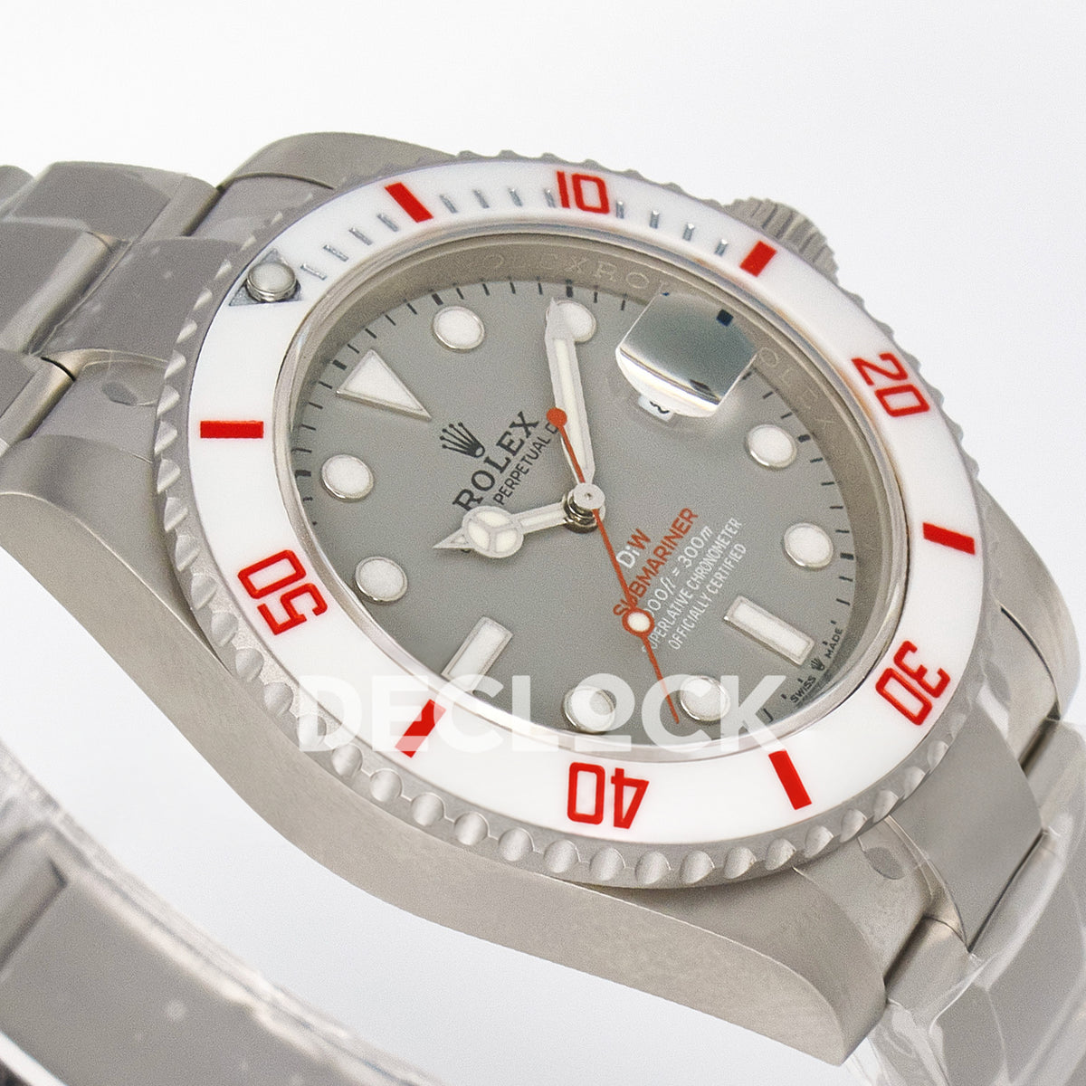 Rolex Submariner Custom DIW Sandblasted Gray Dial White Bezel VSF VS3135 replica - opposite angled front