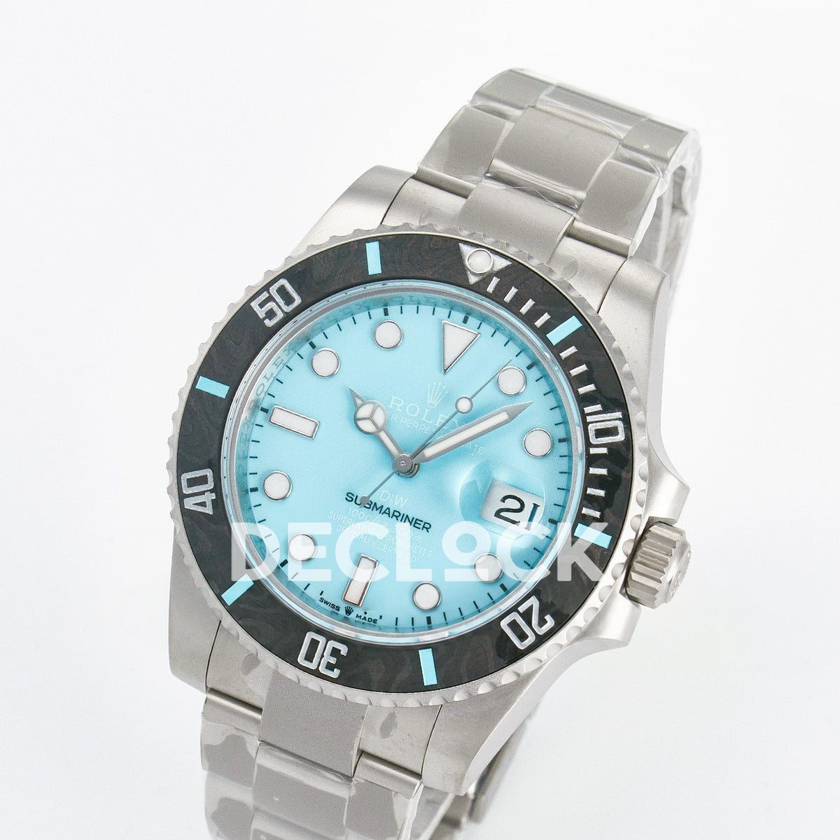 Rolex Submariner Custom DIW Sandblasted Tiffany Blue VSF VS3135 replica - angled front