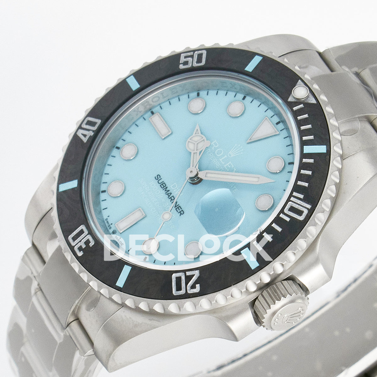 Rolex Submariner Custom DIW Sandblasted Tiffany Blue VSF VS3135 replica - crown side front