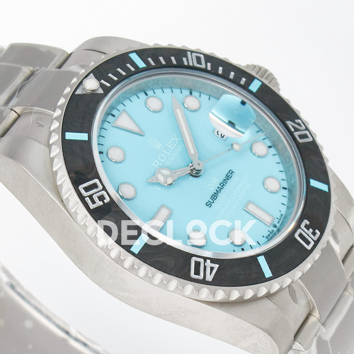 Rolex Submariner Custom DIW Sandblasted Tiffany Blue VSF VS3135 replica - opposite angled front