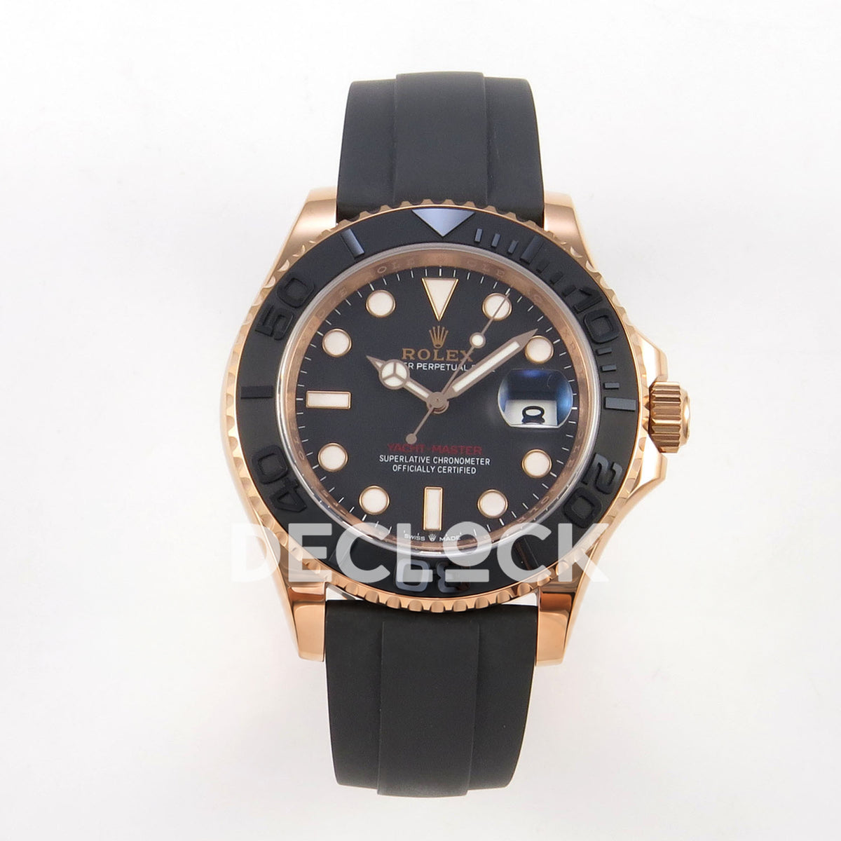 Rolex Yacht-Master 126655 WF replica, front view with black dial
