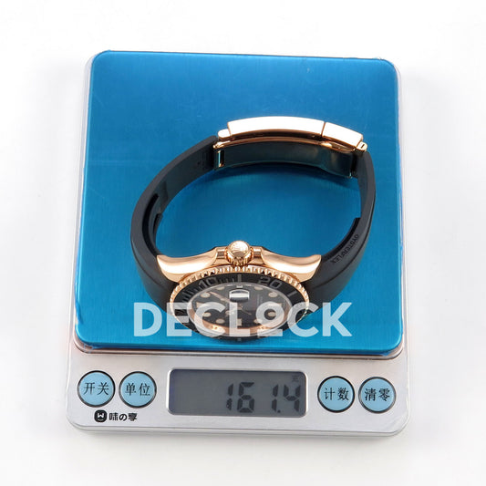 Rolex Yacht-Master 126655 WF replica, watch on a digital scale showing 161.4 grams