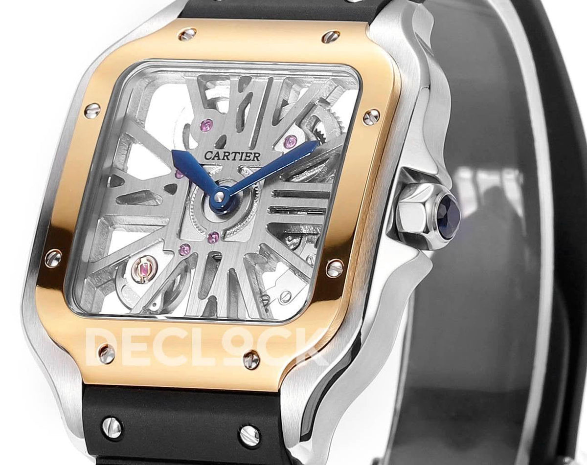 Replica Cartier Santos de Cartier Skeleton SG Black Strap |  Declock.