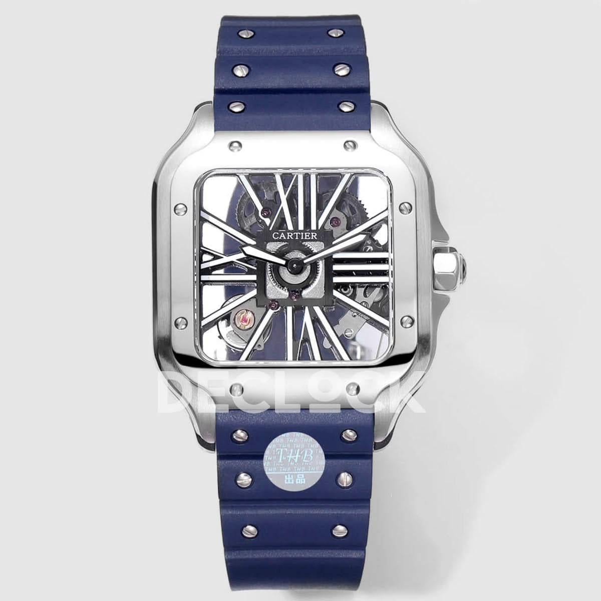 Replica Cartier Santos de Cartier Skeleton SS Blue Strap |  Declock.