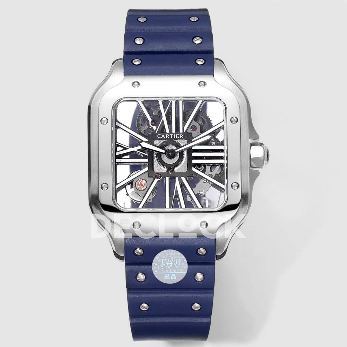 Santos de Cartier Skeleton SS Blue Strap