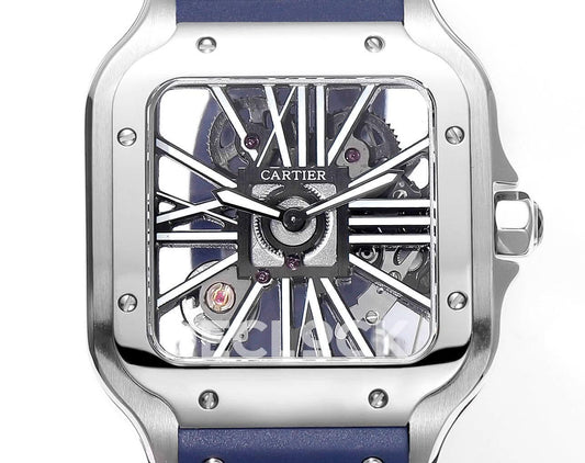 Replica Cartier Santos de Cartier Skeleton SS Blue Strap | Declock.