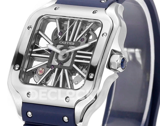 Replica Cartier Santos de Cartier Skeleton SS Blue Strap |  Declock.