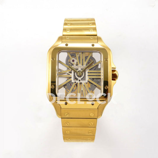 Cartier Santos Watch Skeleton Dial in Full Gold Replica Watch
