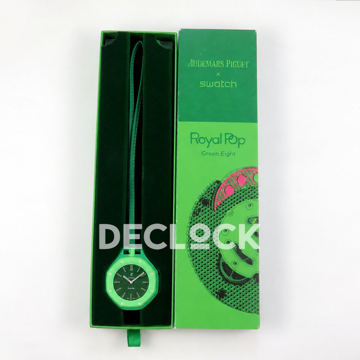 Swatch × Audemars Piguet Royal Pop Green Eight Replica — watch and packaging