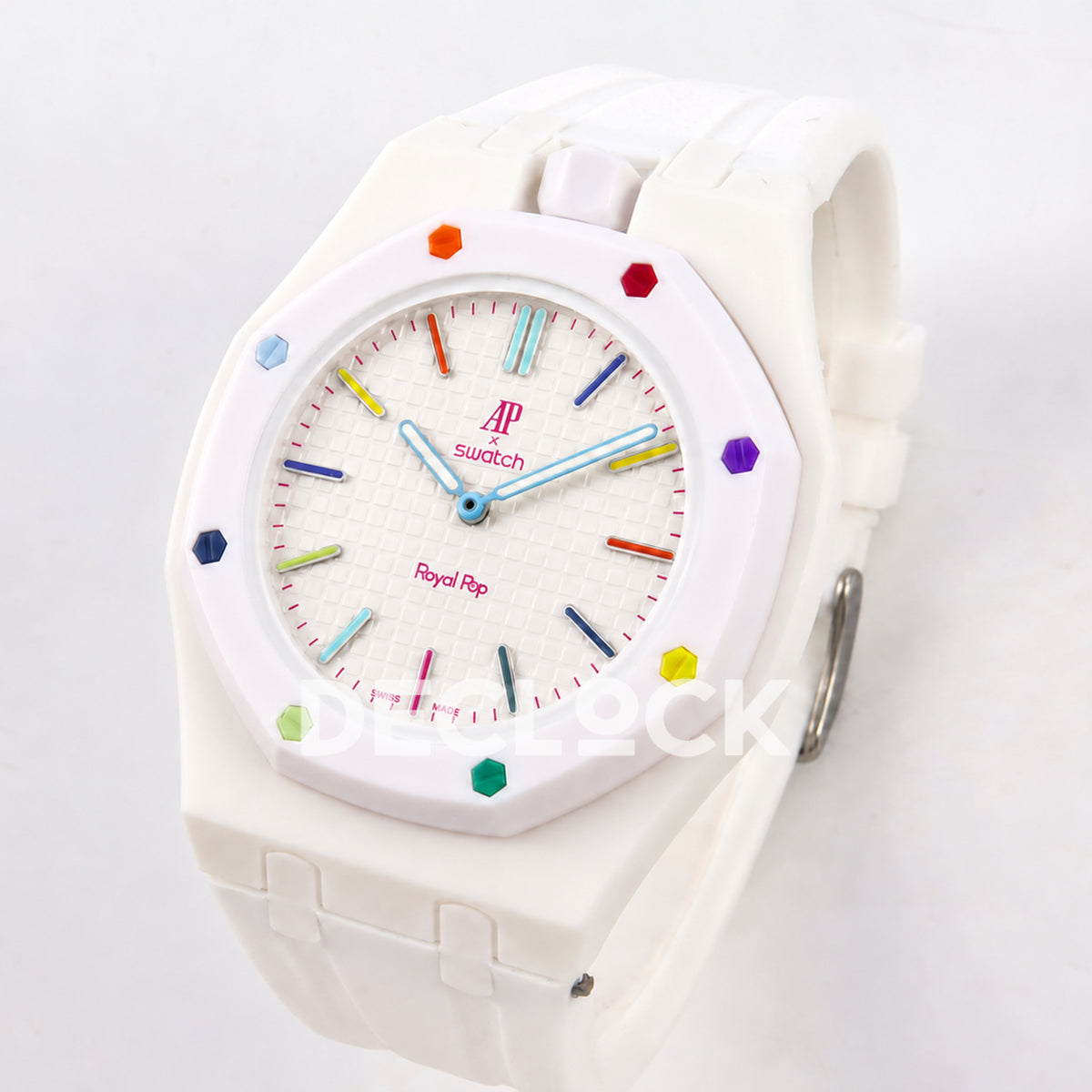 Swatch × Audemars Piguet Royal Pop Huit Blanc Replica — three-quarter view