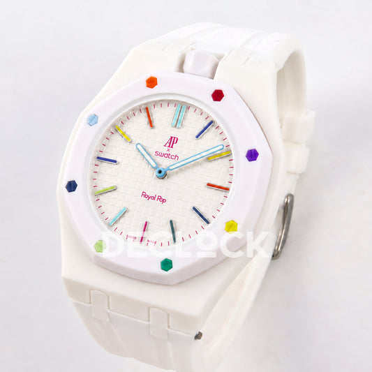 Swatch × Audemars Piguet Royal Pop Huit Blanc Replica — three-quarter view