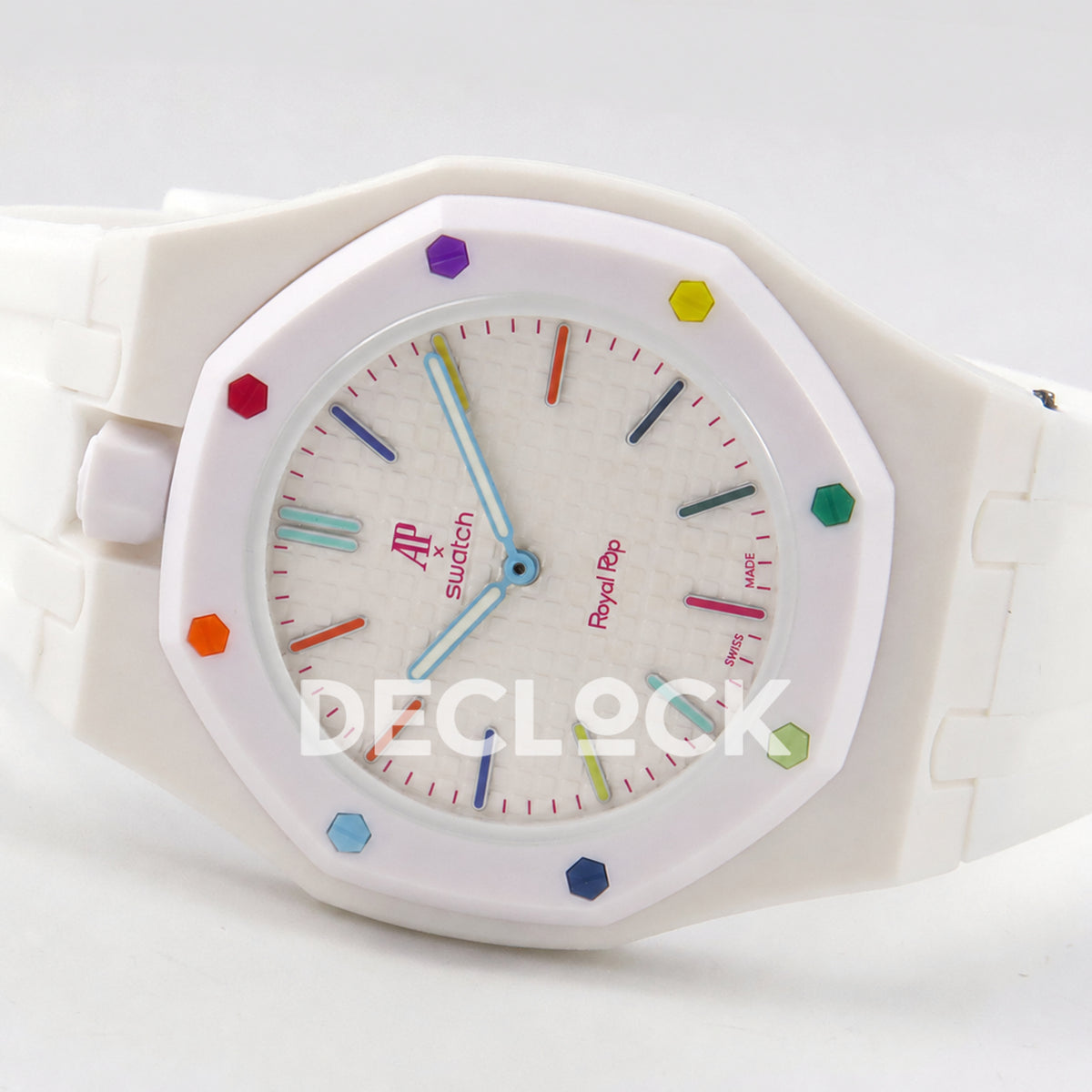 Swatch × Audemars Piguet Royal Pop Huit Blanc Replica — horizontal dial view