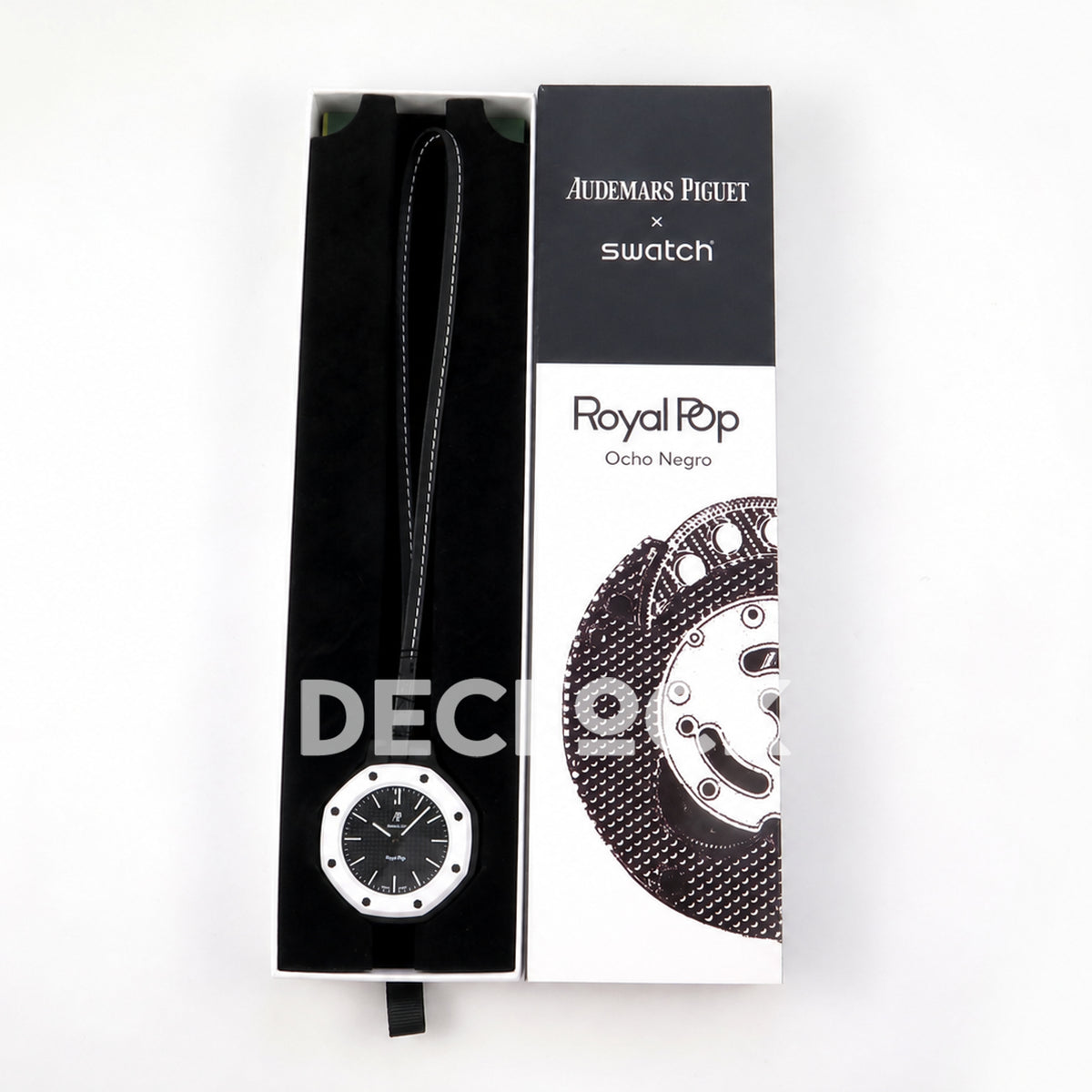 Swatch × Audemars Piguet Royal Pop Ocho Negro Replica — watch and packaging