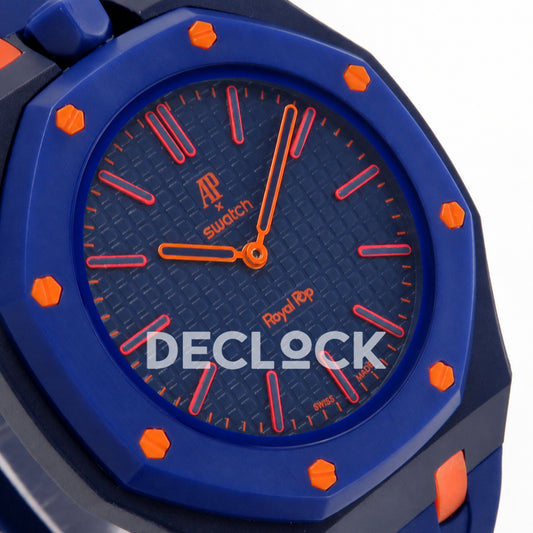 Swatch × Audemars Piguet Royal Pop Orenji Hachi Replica — angled dial close-up