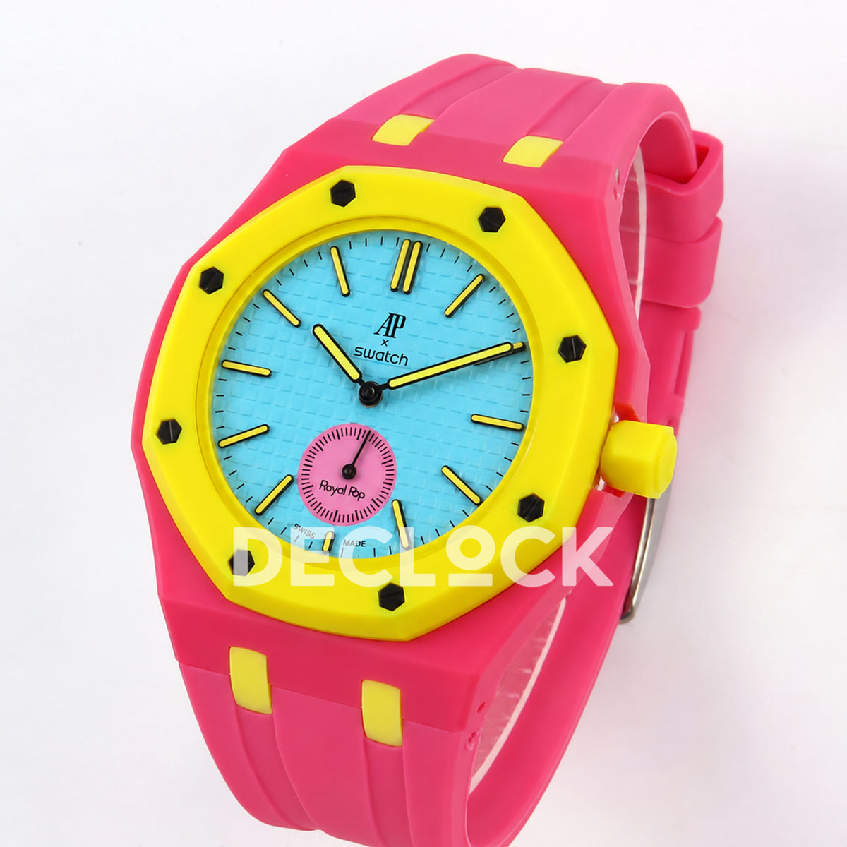 Swatch × Audemars Piguet Royal Pop Savonnette Otg Roz Replica — three-quarter view