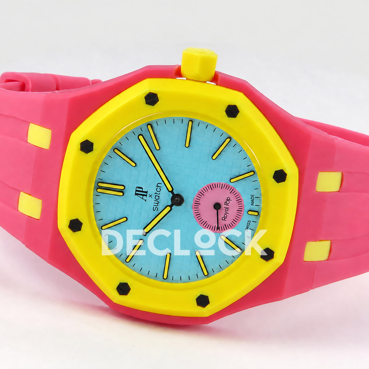 Swatch × Audemars Piguet Royal Pop Savonnette Otg Roz Replica — horizontal dial view