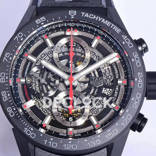 TAG Heuer Carrera Heuer 01 Black Skeleton Red Accents 43mm Asian 1887