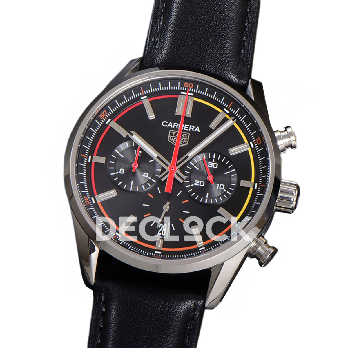 TAG Heuer Carrera Chronograph Black Dial 42mm Leather Strap VK63A Quartz