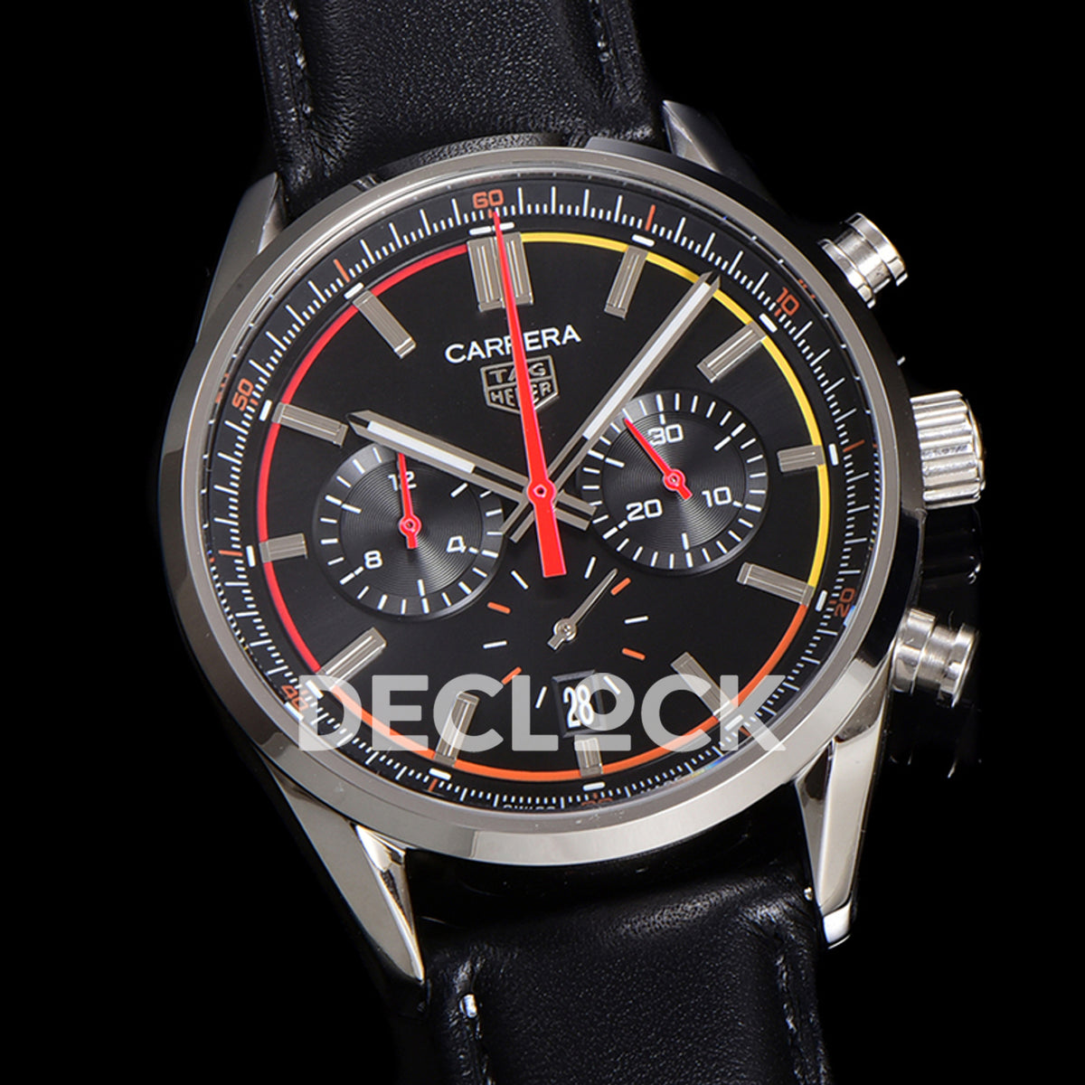 TAG Heuer Carrera Chronograph Black Dial 42mm Leather Strap VK63A Quartz